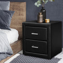 Artiss Upholstered 2 Drawers Bedside Table (Black Leather)