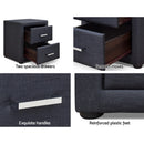 Artiss Upholstered 2 Drawers Bedside Table (Charcoal Fabric)