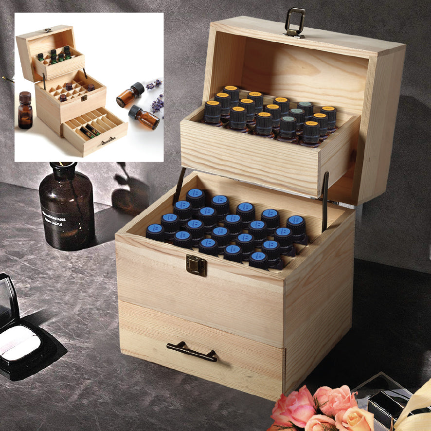 59 Bottles High-quality Wooden Essential Oil Storage Box Oil Case Holder 3  Tier