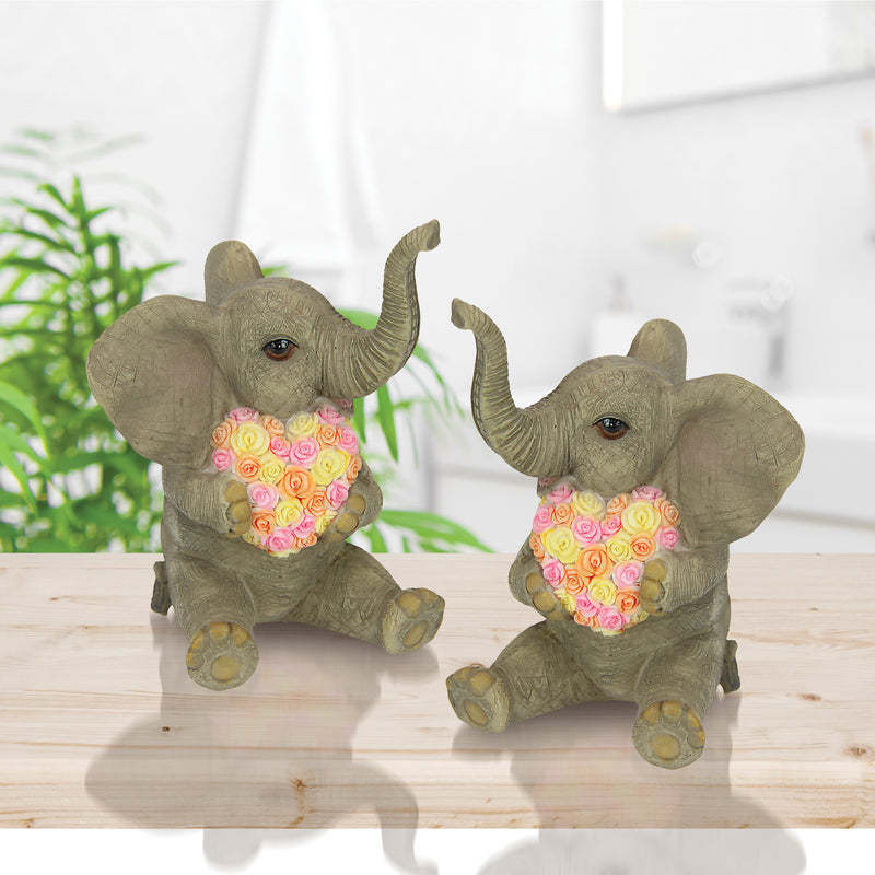 Set of 2 ‘Flowers From  The Heart’ Elephant Collectables