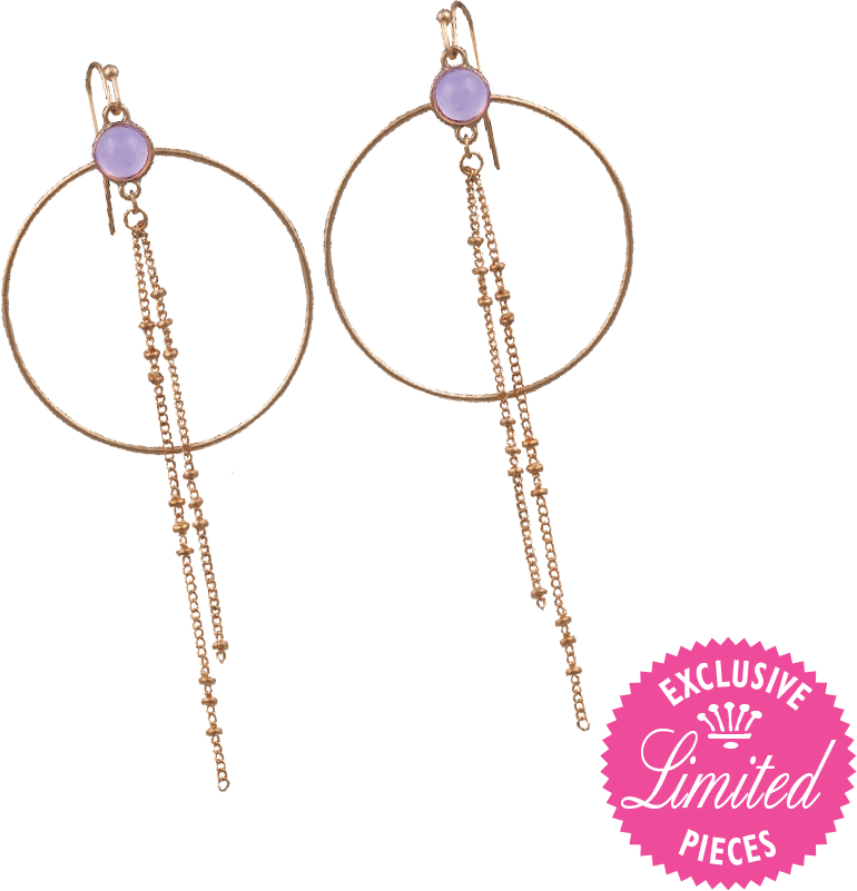 ‘Kendall’ Lilac Stone  Gold Chain Hoops