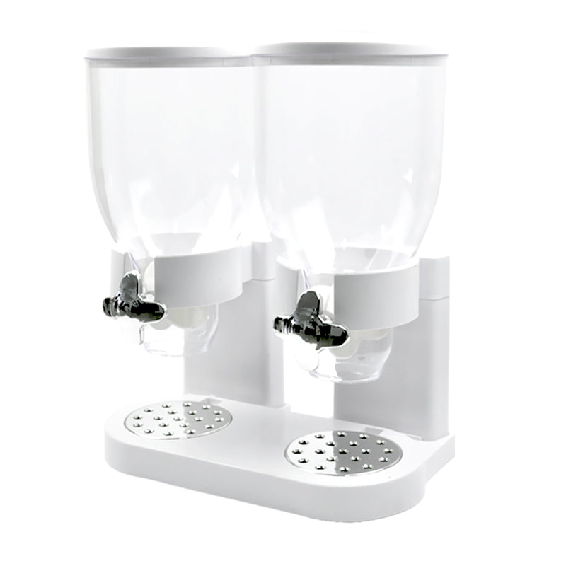 Double Cereal Dispenser Dry Food Storage Container Dispense Machine White