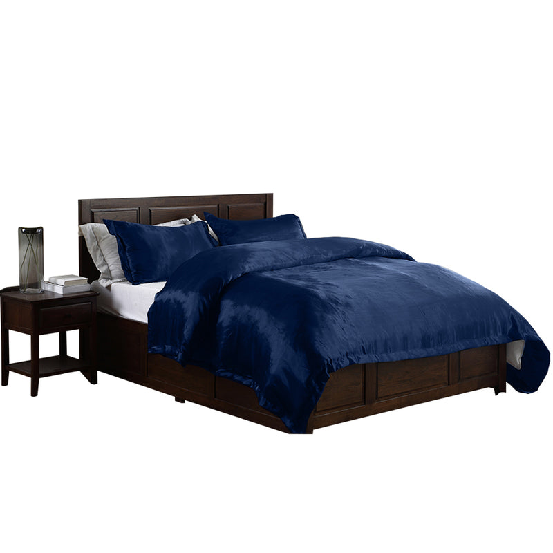 DreamZ Silk Satin Quilt Duvet Cover Set in King Size in Navy Colour