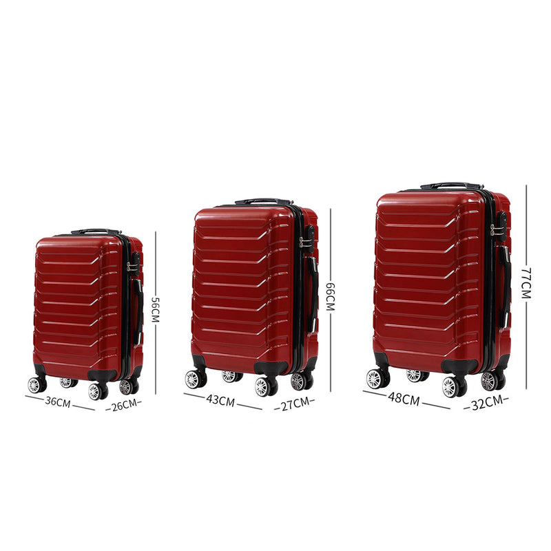 Suitcase Luggage Set 3 Piece Sets Travel Organizer Hard Cover Packing Lock Red