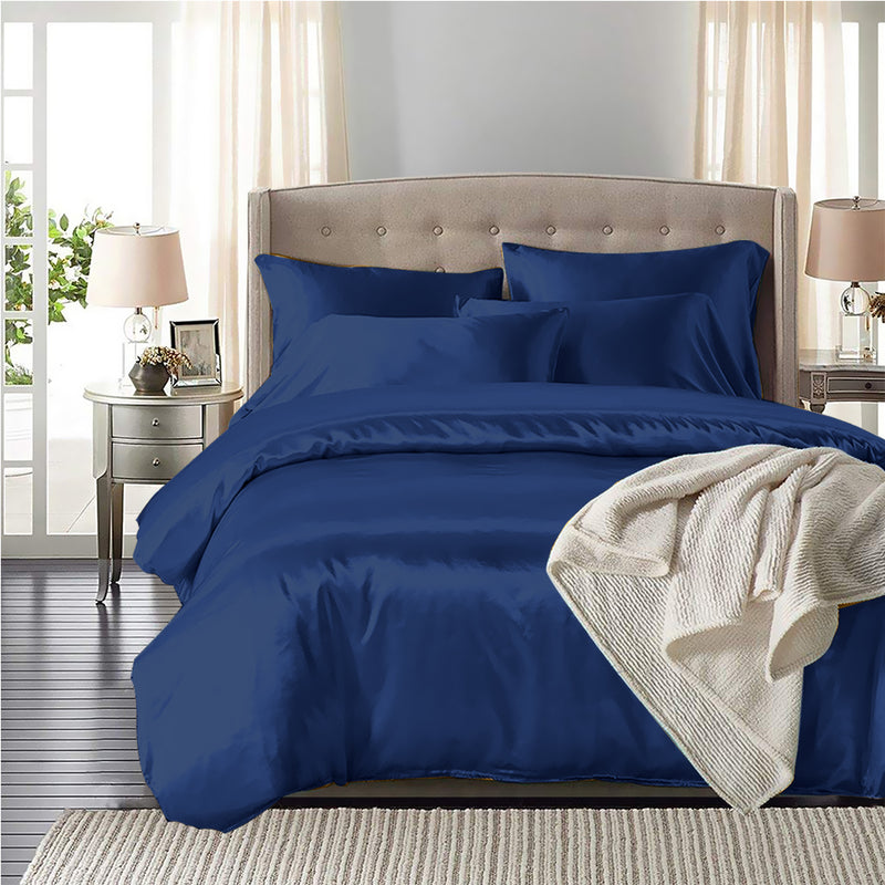 DreamZ Silk Satin Quilt Duvet Cover Set in King Size in Navy Colour