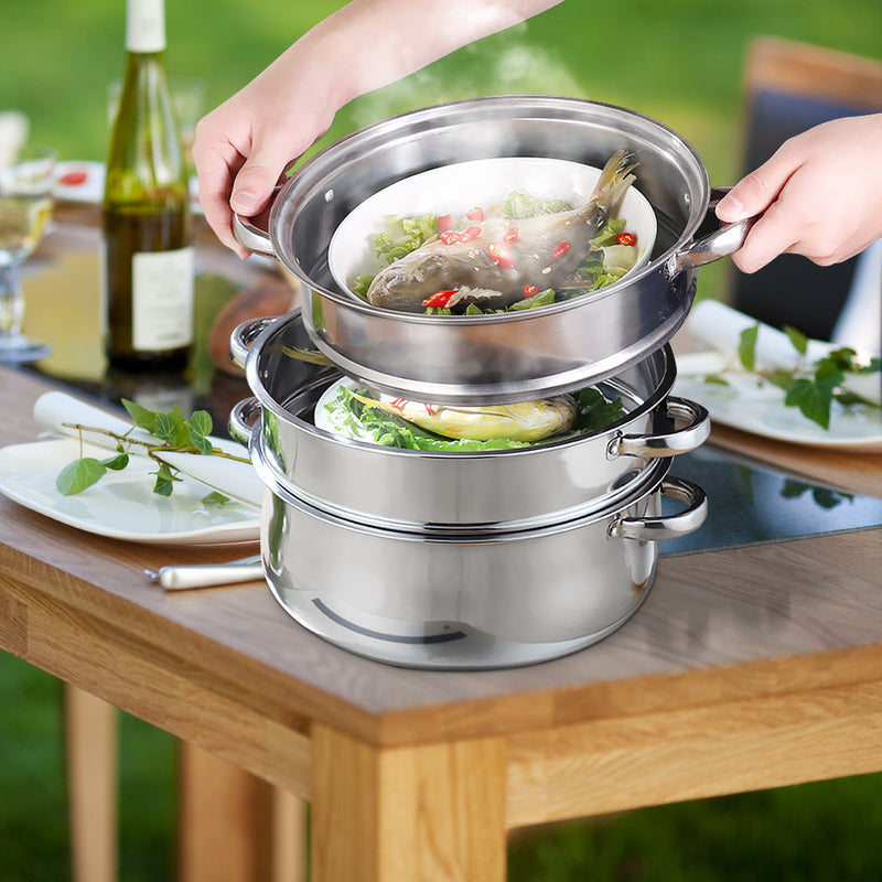 4 Tier Stainless Steel Steamer Meat Vegetable Cooking Steam Hot