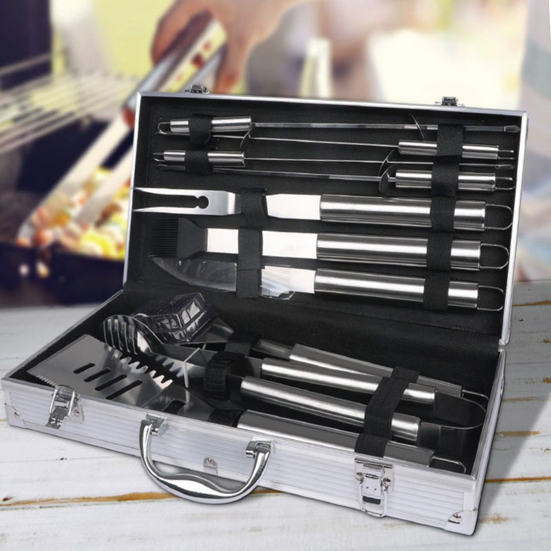 10 PIECE STAINLESS STEEL BBQ TOOL SET WITH CASE