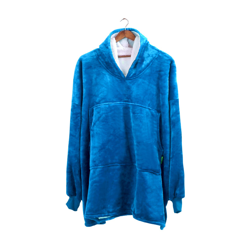 DreamZ Plush Warm Fleece Sherpa Hoodie Sweatshirt Huggle Blanket Pajamas Navy