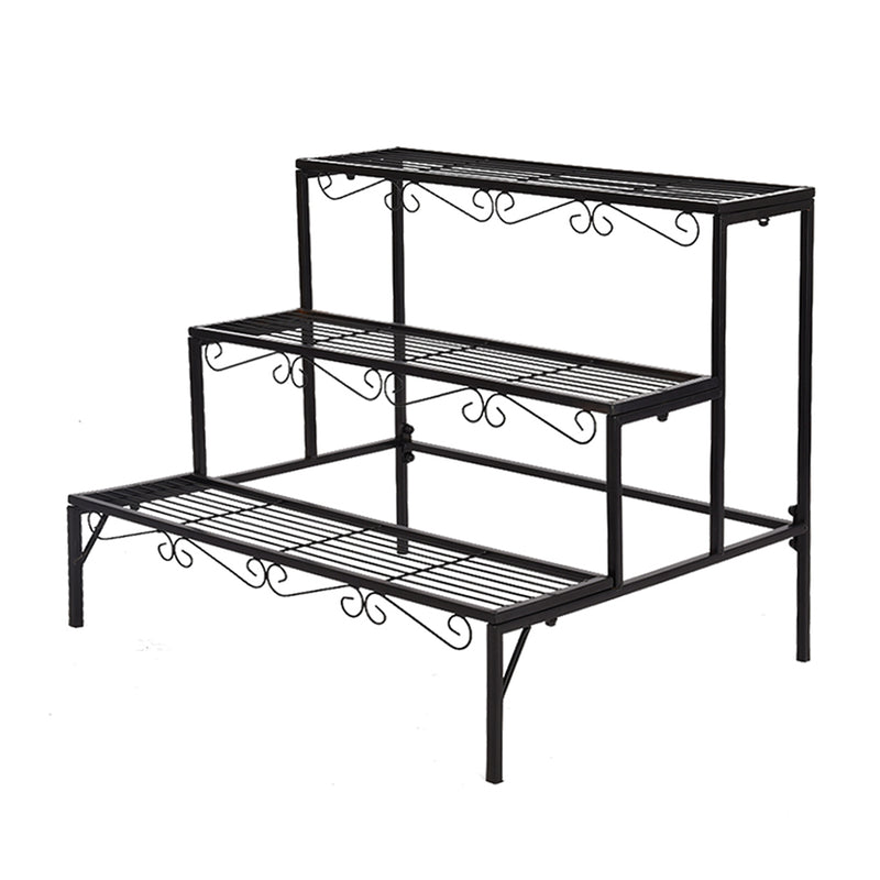 Levede Plant Stand 3 Tier Rectangle Metal Flower Pot Planter Corner Shelf Black