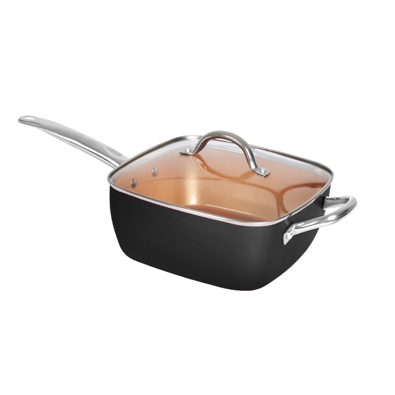 Saucepan Set Frying Pan Non Stick Deep Fry Steamer Lid Stainless Steel Handle Black
