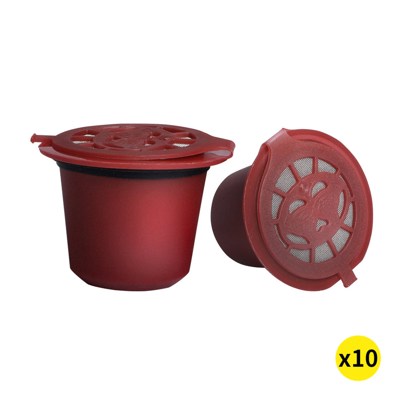10x Refillable Reusable Coffee Filter Capsules Pods Pod for Nespresso Machine Red