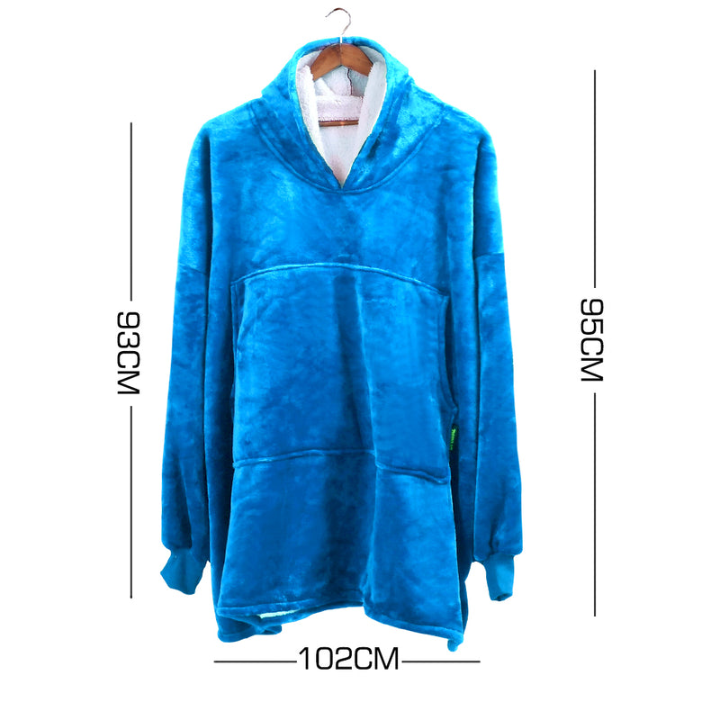 DreamZ Plush Warm Fleece Sherpa Hoodie Sweatshirt Huggle Blanket Pajamas Navy