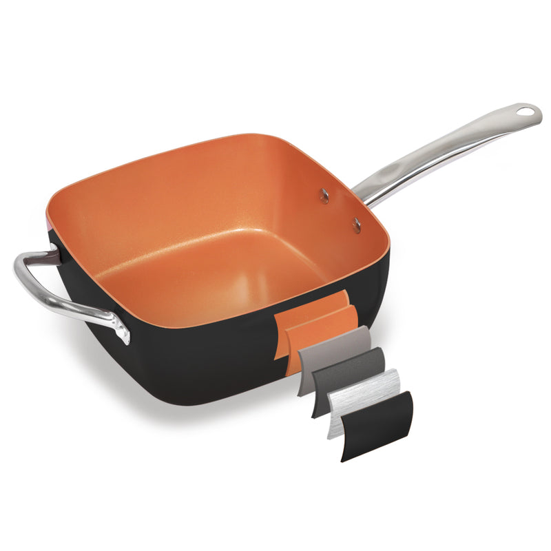 Saucepan Set Frying Pan Non Stick Deep Fry Steamer Lid Stainless Steel Handle Black