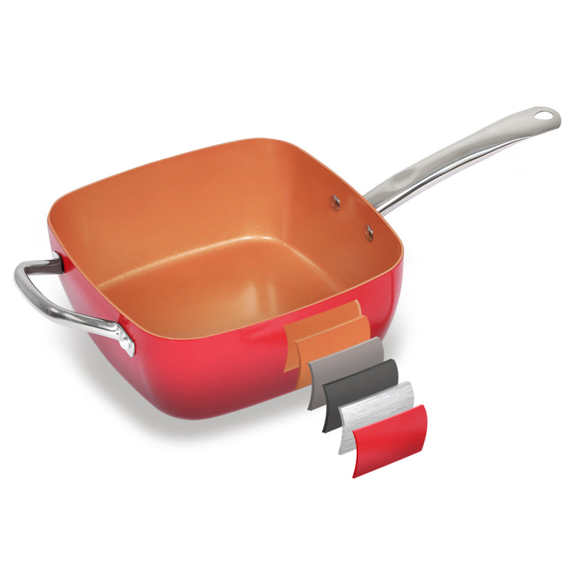 Saucepan Set Frying Pan Non Stick Deep Fry Steamer Lid Stainless Steel Handle Red