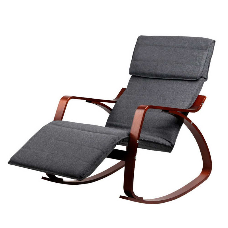Bentwood Rocking Armchair Wooden Adjustable Footrest Lounge Recliner Charcoal