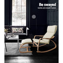 Artiss Bentwood Rocking Armchair Wooden Lounge Foot Stool Fabric Recliner Beige