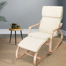 Artiss Bentwood Rocking Armchair Wooden Lounge Foot Stool Fabric Recliner Beige