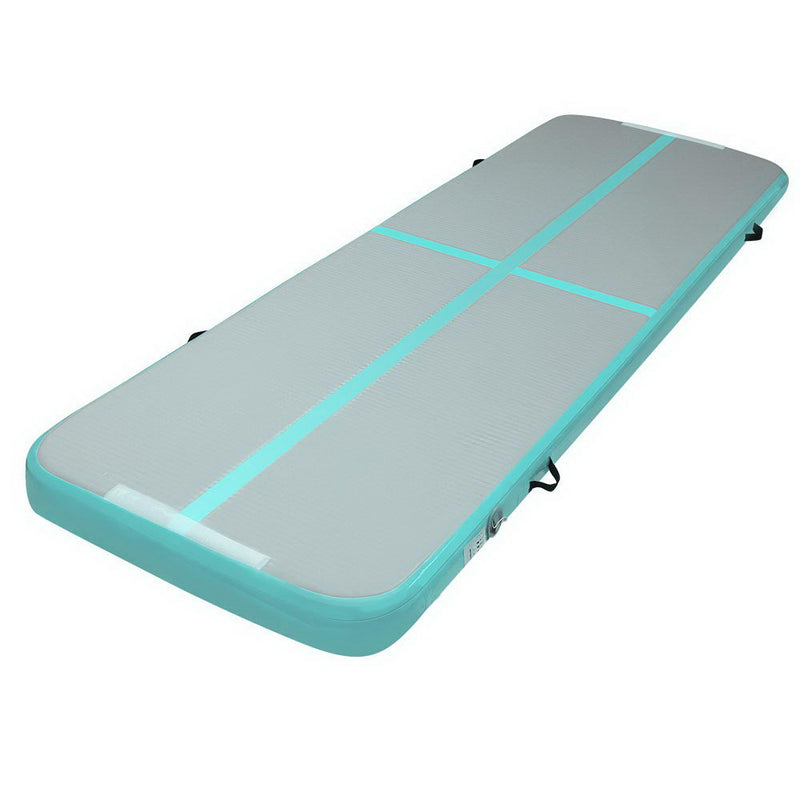 Everfit Inflatable Air Track Mat Gymnastic Tumbling 3m x 100cm - Mint and Grey