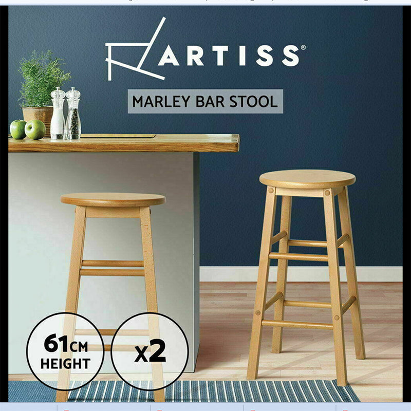 SET OF 2 ARTISS DELUXE WOODEN BAR STOOLS