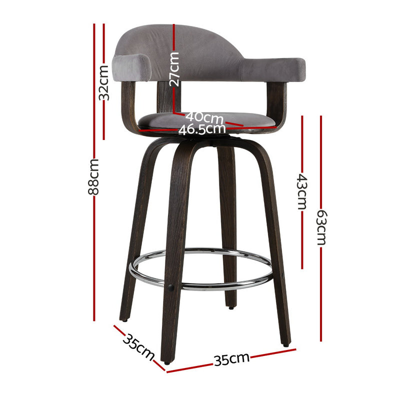 Artiss 2x Bar Stools Wooden Swivel Bar Stool Kitchen Dining Chair Wood Grey