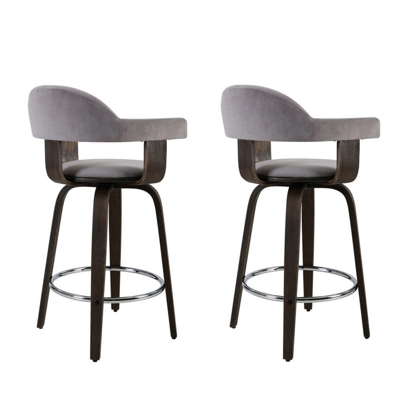 Artiss 2x Bar Stools Wooden Swivel Bar Stool Kitchen Dining Chair Wood Grey