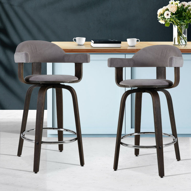 Artiss 2x Bar Stools Wooden Swivel Bar Stool Kitchen Dining Chair Wood Grey