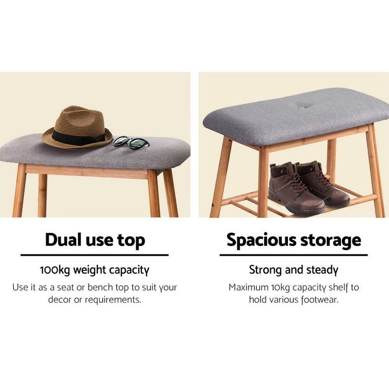 Artiss Shoe Rack Bench Storage Shelf Organisers Bamboo Grey Seat Chair