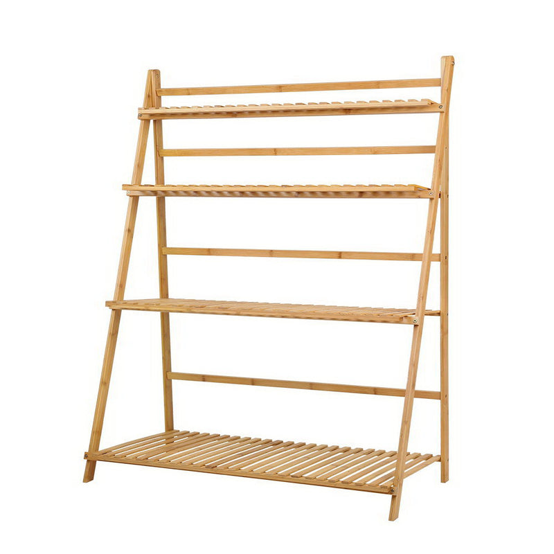 Artiss Bamboo Wooden Shelf Plant Stand Folding Ladder Storage Indoor Outdoor