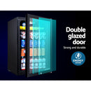 Devanti 115L Bar Fridge Glass Door w/Light Built-in Lock - Black