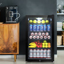 Devanti 115L Bar Fridge Glass Door w/Light Built-in Lock - Black