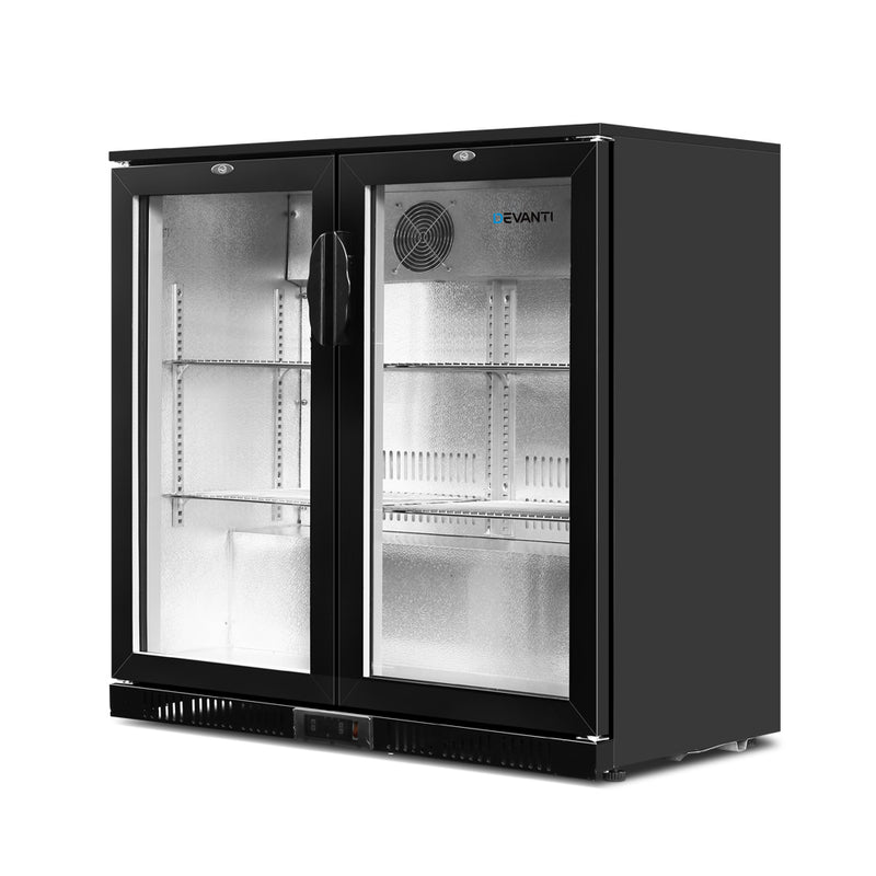 Devanti 198L Bar Fridge 2 Glass Door Commercial Fridges w/Light w/Lock