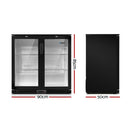 Devanti 198L Bar Fridge 2 Glass Door Commercial Fridges w/Light w/Lock