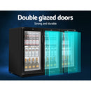 Devanti 320L Bar Fridge 2 Glass Door Commercial Fridges w/Light w/Lock