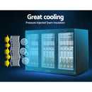 Devanti 320L Bar Fridge 2 Glass Door Commercial Fridges w/Light w/Lock