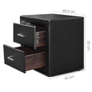 Artiss Upholstered 2 Drawers Bedside Table (Black Leather)