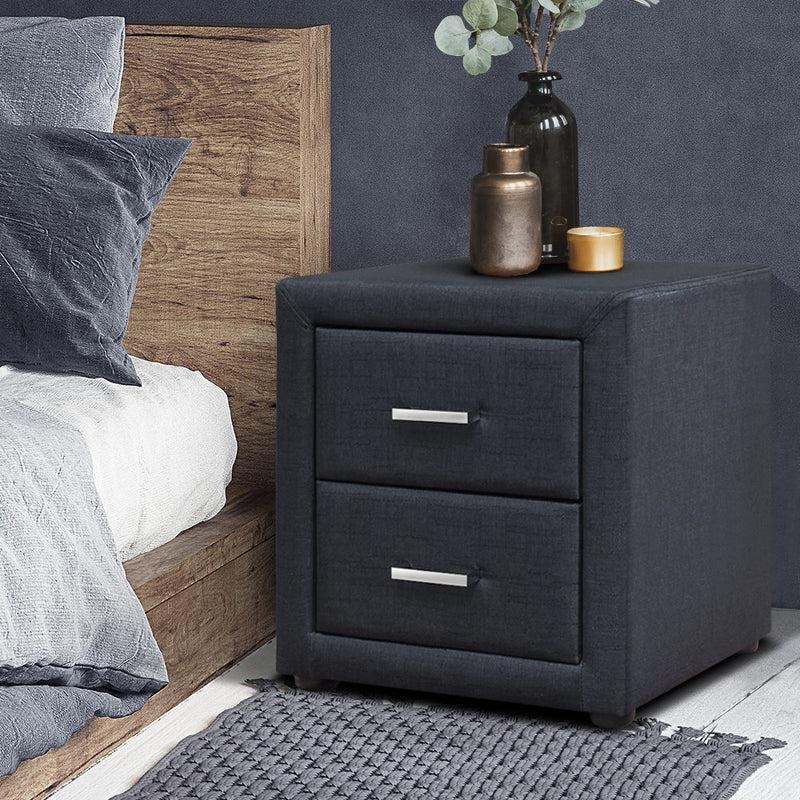 Artiss Upholstered 2 Drawers Bedside Table (Charcoal Fabric)
