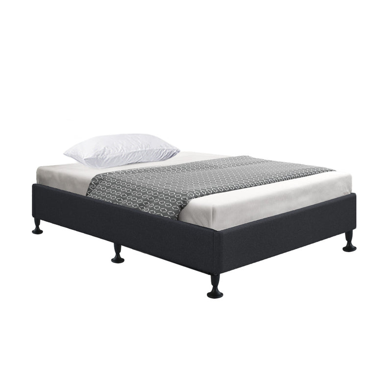 Bed Frame Base King Single Size Mattress Platform Foundation Wooden Fabric Charcoal TOMI