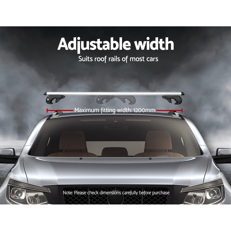 Universal Car Roof Rack Cross Bars Aluminium Silver Adjustable 1200mm Car 90kgs load Carrier