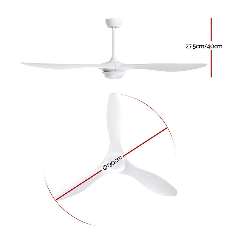 Devanti 52'' Ceiling Fan DC Motor w/Light Remote Control - White