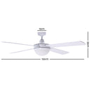 Devanti 1300mm 52'' Ceiling Fan w/Light Remote Control - White