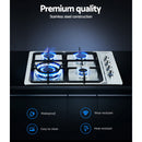 Gas Cooktop 60cm Kitchen Stove 4 Burner Cook Top NG LPG Stainless Steel