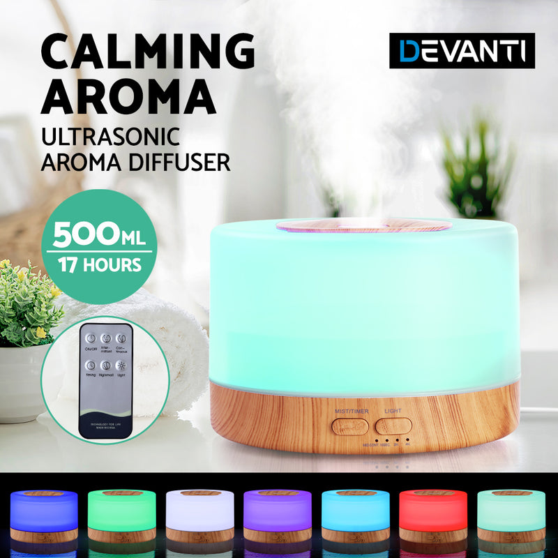 Devanti 500ml Aroma Diffuser Aromatherapy Essential Oil Ultrasonic Humidifier LED Light