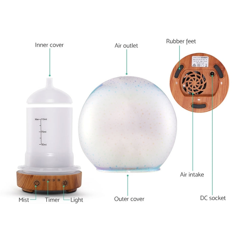 Devanti 4-In-1 Aroma Diffuser Aromatherapy Essential Oil Humidifer 3D Light