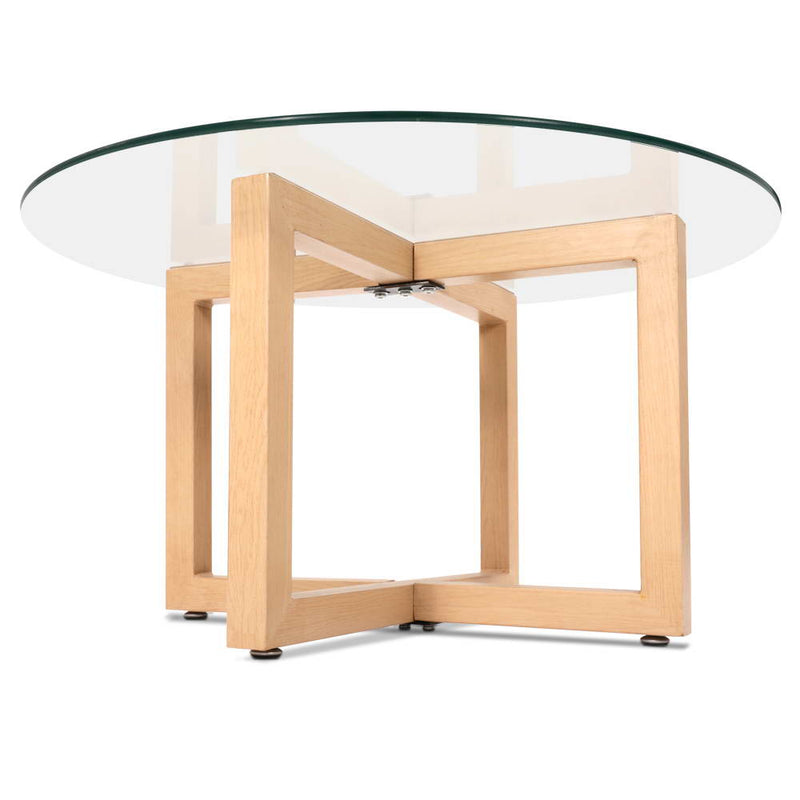 Artiss Coffee Table Tempered Glass Metal legs Round Bedside Tables Furniture