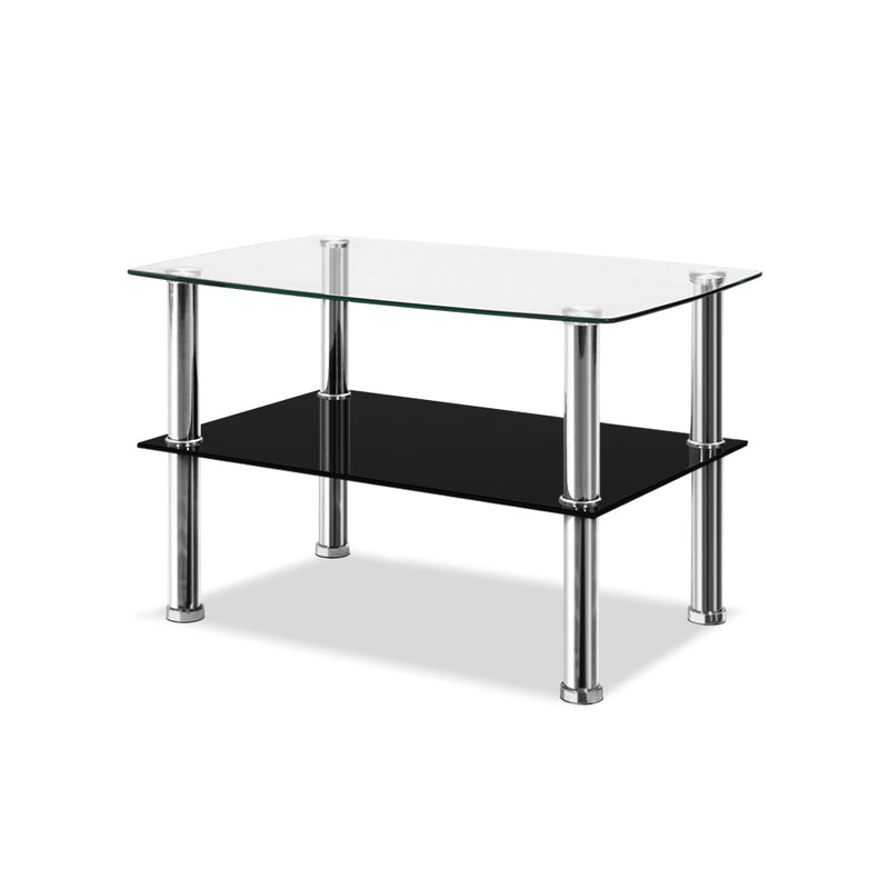 Artiss Coffee Table Side Tables Tempered Glass Stainless Steel Home Bedside