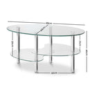 Artiss Coffee Table Oval 3 Tier Storage Display Tempered Glass Stainless Steel