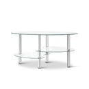 Artiss Coffee Table Oval 3 Tier Storage Display Tempered Glass Stainless Steel