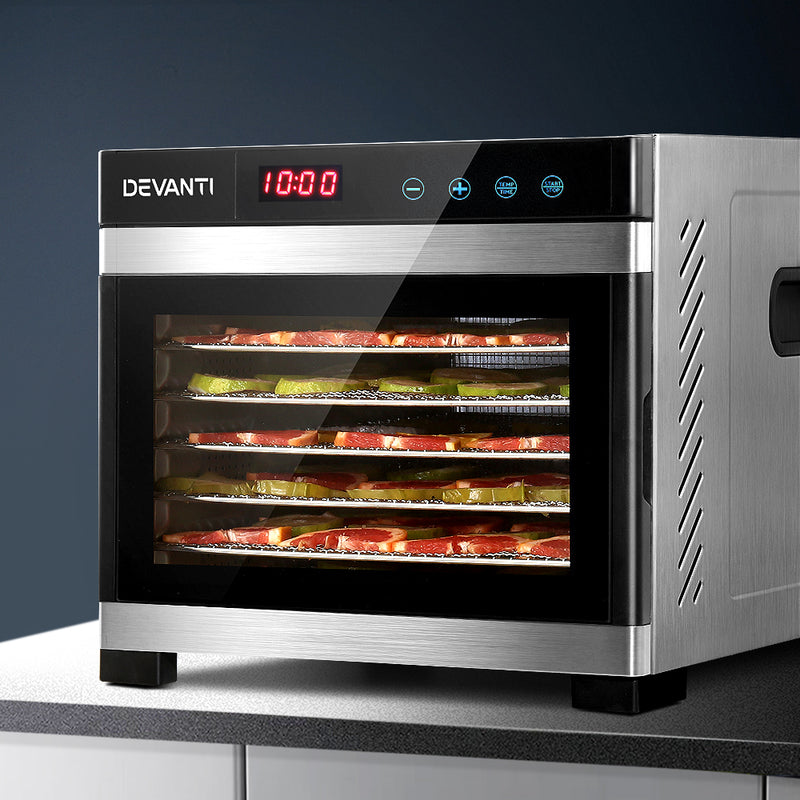 Devanti 6 Trays Food Dehydrators Commercial Dehydrator Beef Jerky Maker Fruit Dryer Stainless Steel