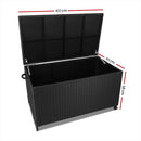 320L Garden Shed Toy Tool Storage Box Outdoor Bench Ottoman Wicker Black