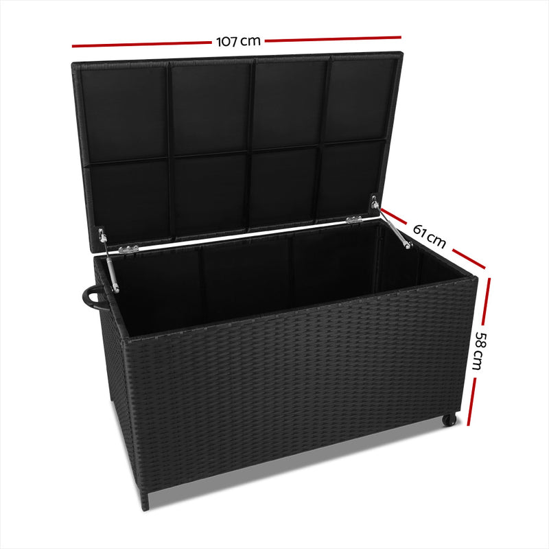 320L Garden Shed Toy Tool Storage Box Outdoor Bench Ottoman Wicker Black